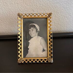 Mid-century Portuguese solid brass photo frame 1950s-1970s 5.5x3.5” wooden back